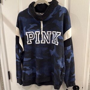 VS PINK Blue Camo Cowl Neck Sweatshirt